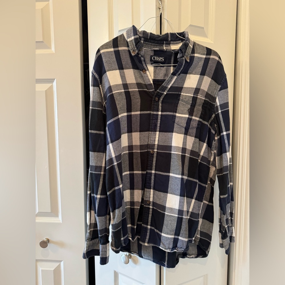 Chaps Navy and White Plaid flannel
